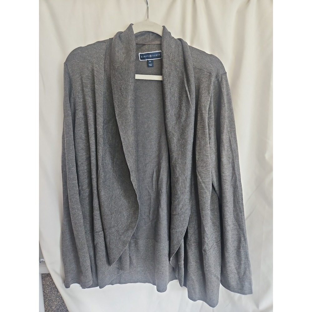 Karen Scott Open Sweater Women XL Gray Excellent Cardigan Layering Shawl Collar